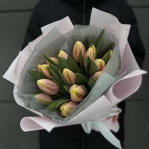 15 персиковых тюльпанов